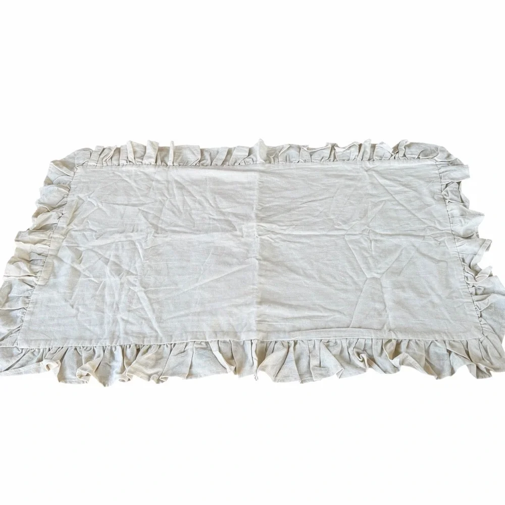 Simply Shabby Chic Ruffled Linen Blend King 3-Piece Duvet Cover Set Oatmeal NIP
